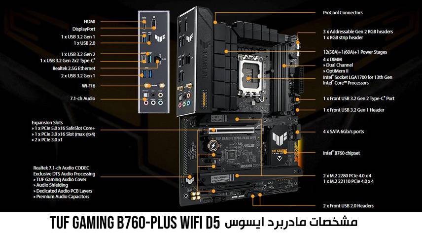 مشخصات مادربرد ایسوس TUF GAMING B760 PLUS WIFI D5